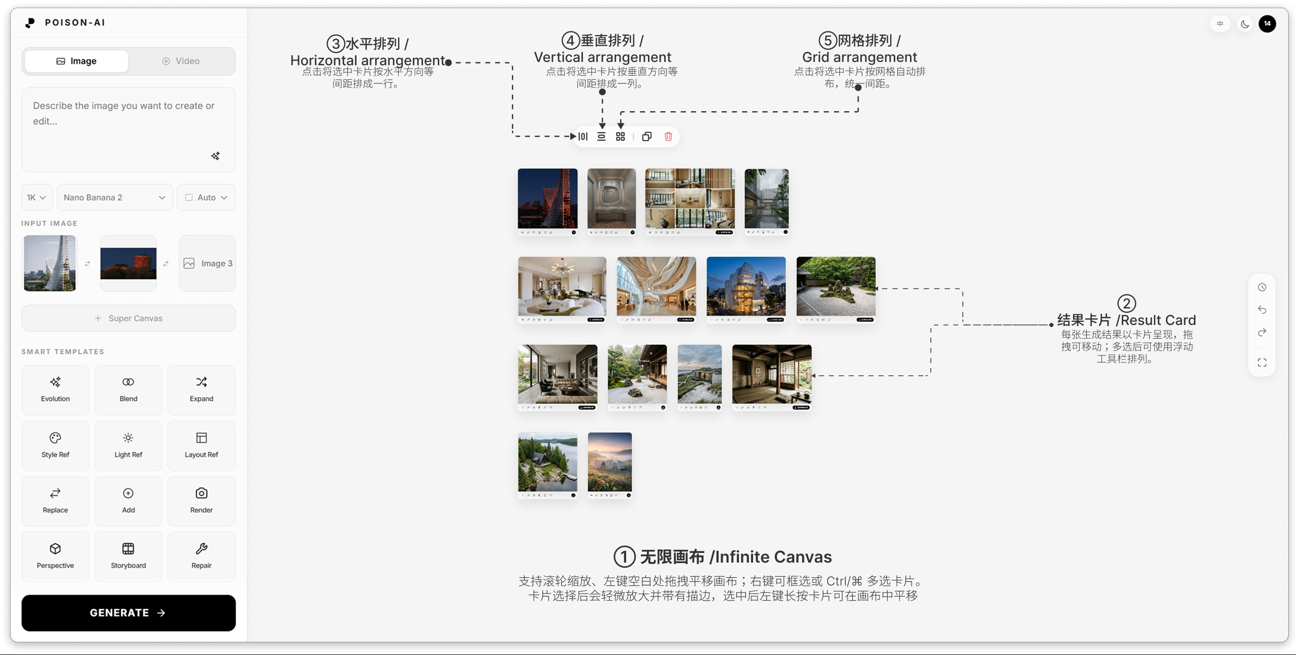 无限画布与多结果排列